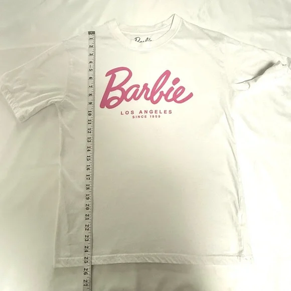 Ardene Oversized Barbie White Tee with Pink Script Logo XS - Picture 7 of 9